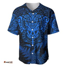 New Zealand Rugby Baseball Jersey Shirt Silver Fern All Black Mix Ta Moko Blue Style