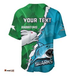 Personalised Sharks and Rabbitohs Rugby Baseball Jersey Shirt Sporty Version