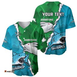 Personalised Sharks and Rabbitohs Rugby Baseball Jersey Shirt Sporty Version