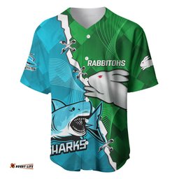 Personalised Sharks and Rabbitohs Rugby Baseball Jersey Shirt Sporty Version