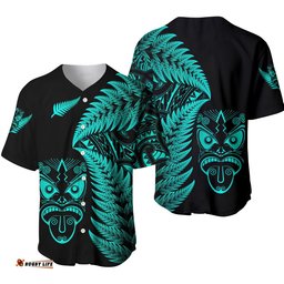 New Zealand Haka Rugby Maori Baseball Jersey Shirt Silver Fern Vibes Turquoise