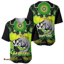 Personalised Australia Gemini Sugar Gilder Zodiac Baseball Jersey Shirt Auz Astrology Aboriginal Green
