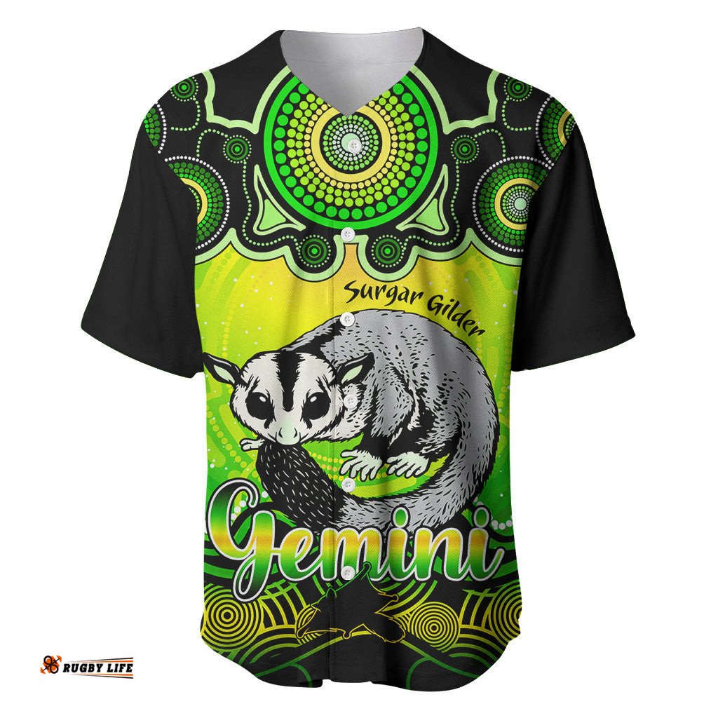 Personalised Australia Gemini Sugar Gilder Zodiac Baseball Jersey Shirt Auz Astrology Aboriginal Green