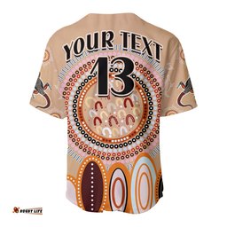 Custom Text and Number Aboriginal Stand Up Baseball Jersey Shirt Circle Dot with Lizard Version 02 PeachPuff