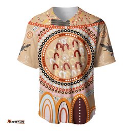 Custom Text and Number Aboriginal Stand Up Baseball Jersey Shirt Circle Dot with Lizard Version 02 PeachPuff