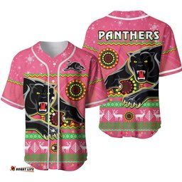 Panthers Christmas Baseball Jersey Shirt Aboriginal Pattern Penrith Pink Version 2