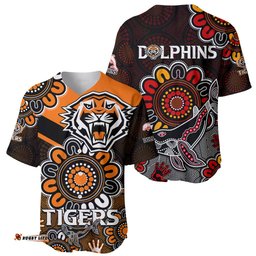 NRL Wests Tigers Combine Dolphins Rugby Baseball Jersey Shirt Aboriginal Vibe