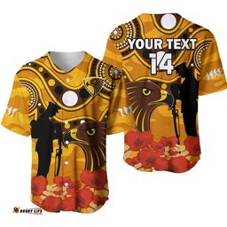 Custom Text And Number Hawks Football ANZAC Baseball Jersey Shirt Indigenous Mix Poppy Camouflage Ver.01