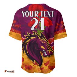 Custom Text And Number Broncos Rugby ANZAC Baseball Jersey Shirt Lest We Forget
