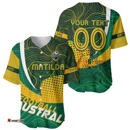 Personalised Matildas Australia Soccer Baseball Jersey Shirt Aboriginal Dot Painting