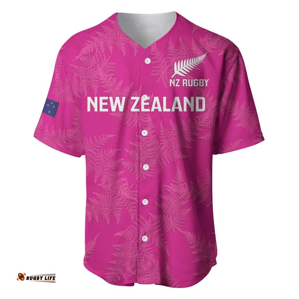 Custom New Zealand Silver Fern Rugby Baseball Jersey Shirt Go Aotearoa Pink Version