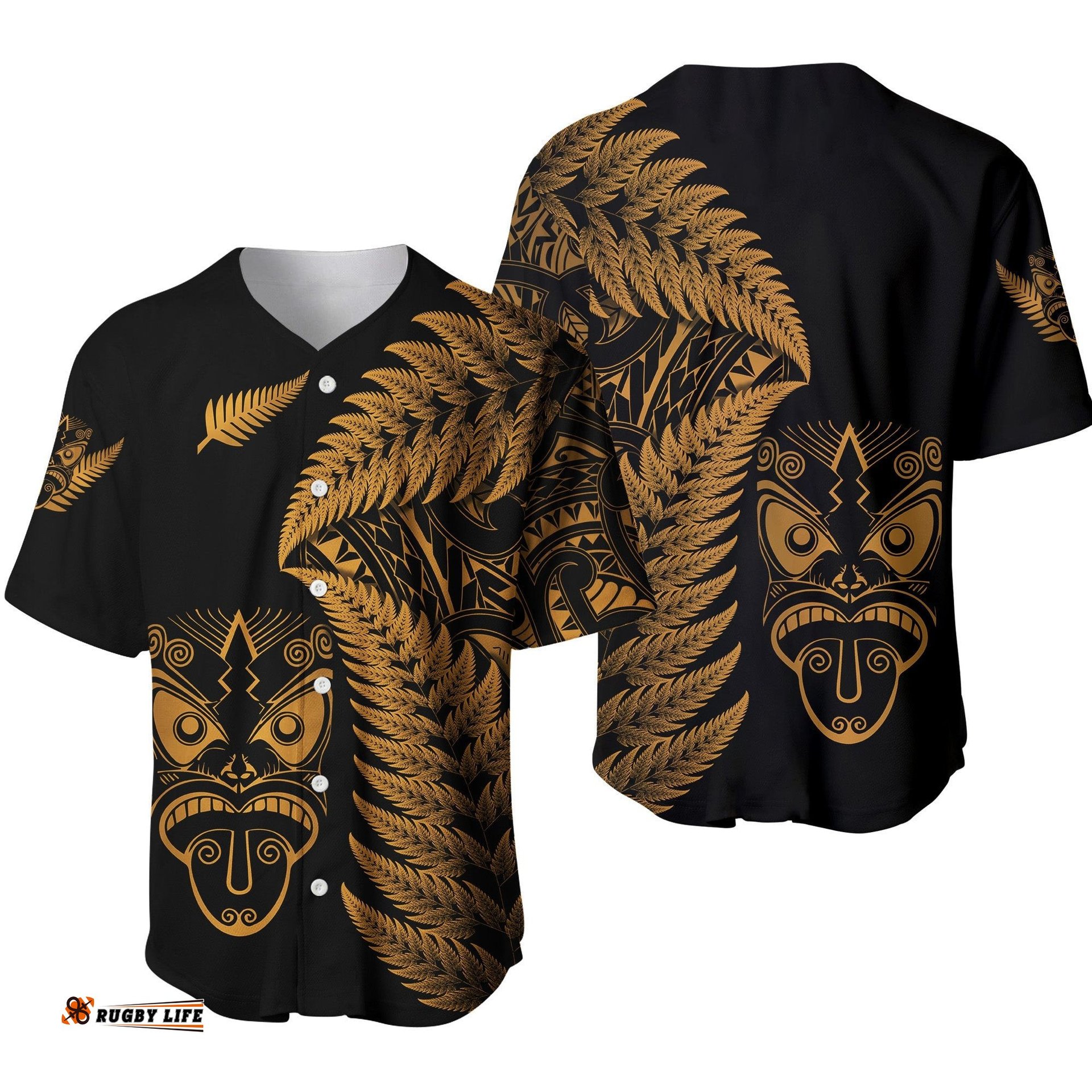 New Zealand Haka Rugby Maori Baseball Jersey Shirt Silver Fern Vibes Gold