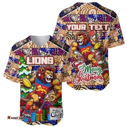 Custom Lions Football Merry Christmas Baseball Jersey Shirt Indigenous Australian Art