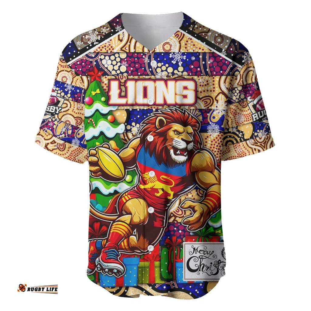 Custom Lions Football Merry Christmas Baseball Jersey Shirt Indigenous Australian Art