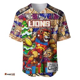 Custom Lions Football Merry Christmas Baseball Jersey Shirt Indigenous Australian Art