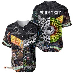 Personalised New Zealand and Australia Baseball Jersey Shirt Maori Mix Aboriginal Art Style