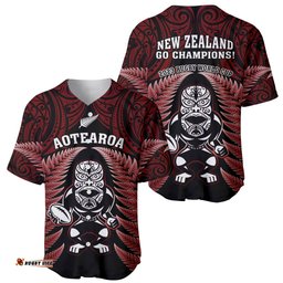 New Zealand Aotearoa Rugby Baseball Jersey Shirt NZ Tiki With Maori Fern World Cup Red Version