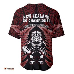 New Zealand Aotearoa Rugby Baseball Jersey Shirt NZ Tiki With Maori Fern World Cup Red Version