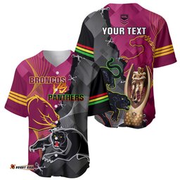 Personalised Panthers And Broncos Rugby Baseball Jersey Shirt Grand Final Penrith Brisbane Together