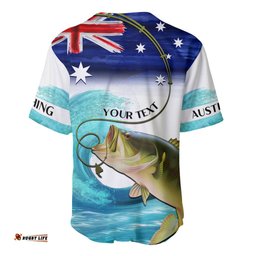 Personalised Australia Fishing Baseball Jersey Shirt Barramundi With Ocean Waves Flag Grunge Style