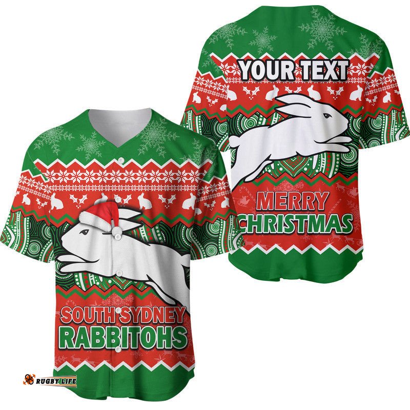 Custom Personalised South Sydney Rabbitohs Aboriginal Christmas Vibe Baseball Jersey Shirt