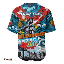 Personalised Sharks ANZAC Day Baseball Jersey Shirt Aboriginal Rising Sun