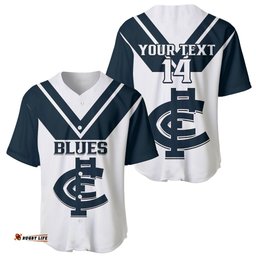 Personalised Carlton Football Baseball Jersey Shirt Go Blues White Simple Style