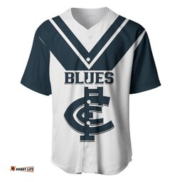 Personalised Carlton Football Baseball Jersey Shirt Go Blues White Simple Style