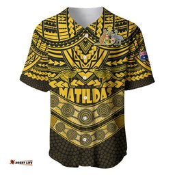 Matildas Soccer Baseball Jersey Shirt Polynesian and Aboriginal Gold Vibe