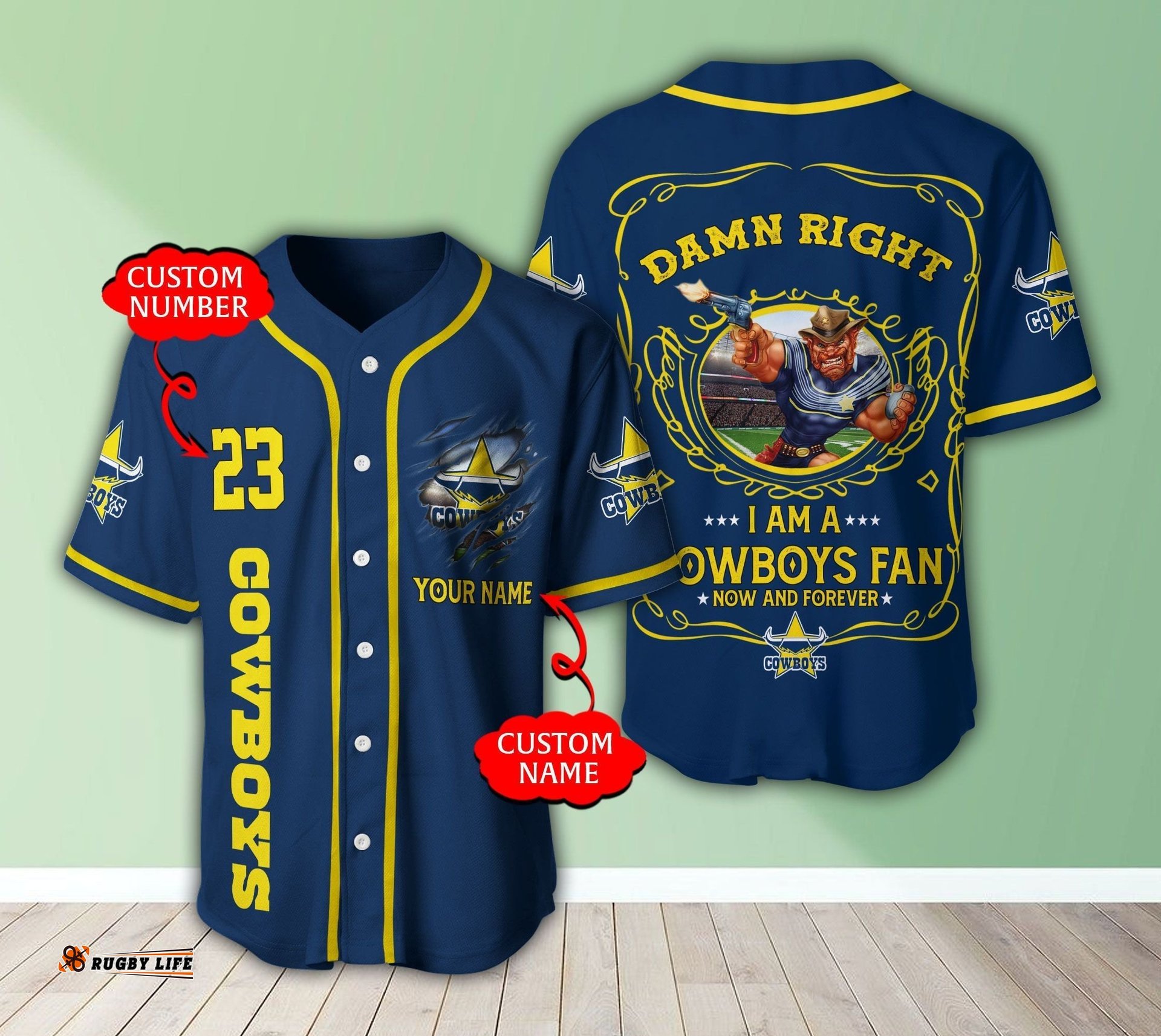 North Queensland Cowboys NRL 3D Personalized Baseball Jersey Shirt Damn Right