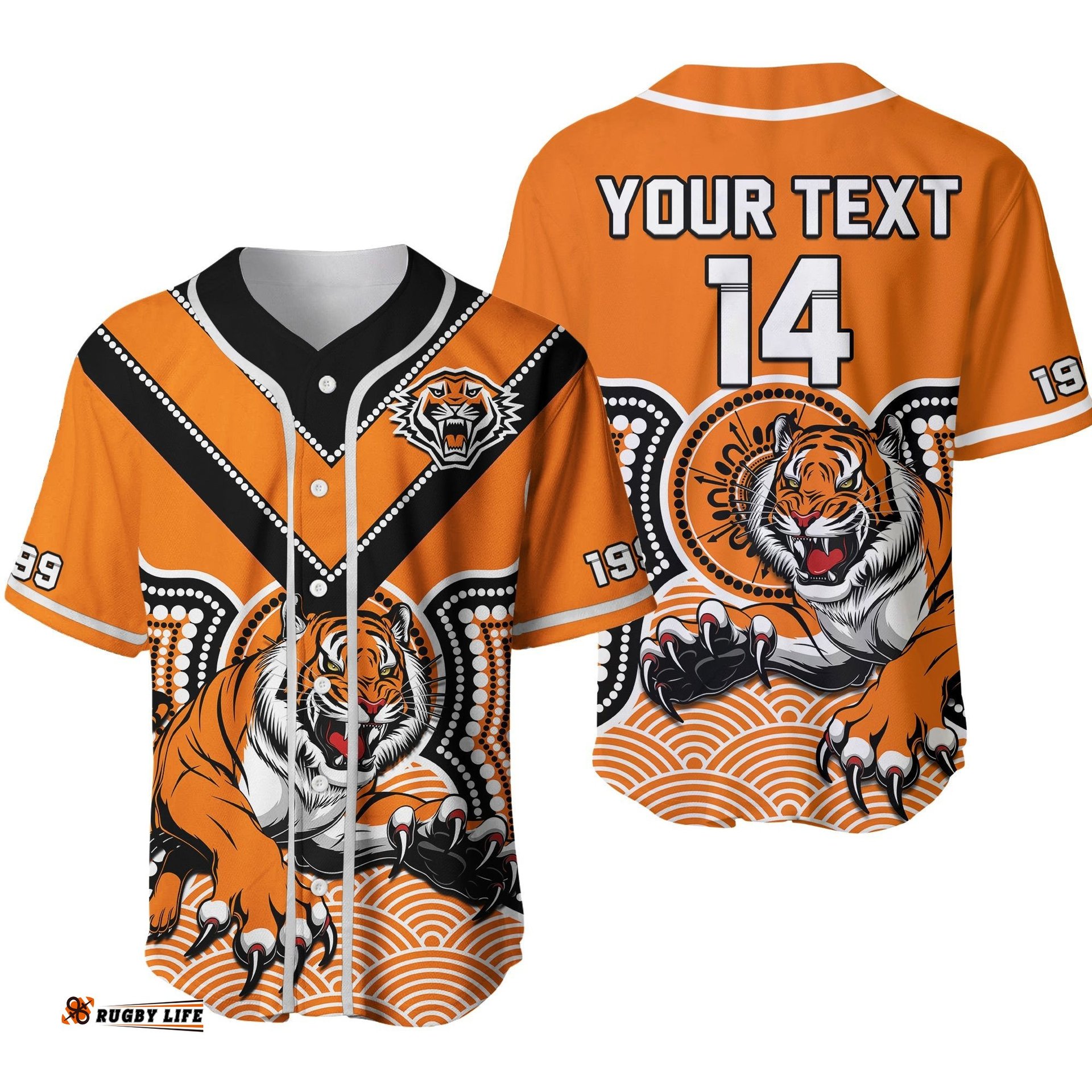 Custom Text And Number Wests Tigers Baseball Jersey Shirt Indigenous Artsy Ver.02