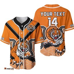 Custom Text And Number Wests Tigers Baseball Jersey Shirt Indigenous Artsy Ver.02