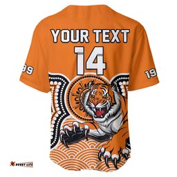 Custom Text And Number Wests Tigers Rugby Baseball Jersey Shirt Indigenous Artsy 01
