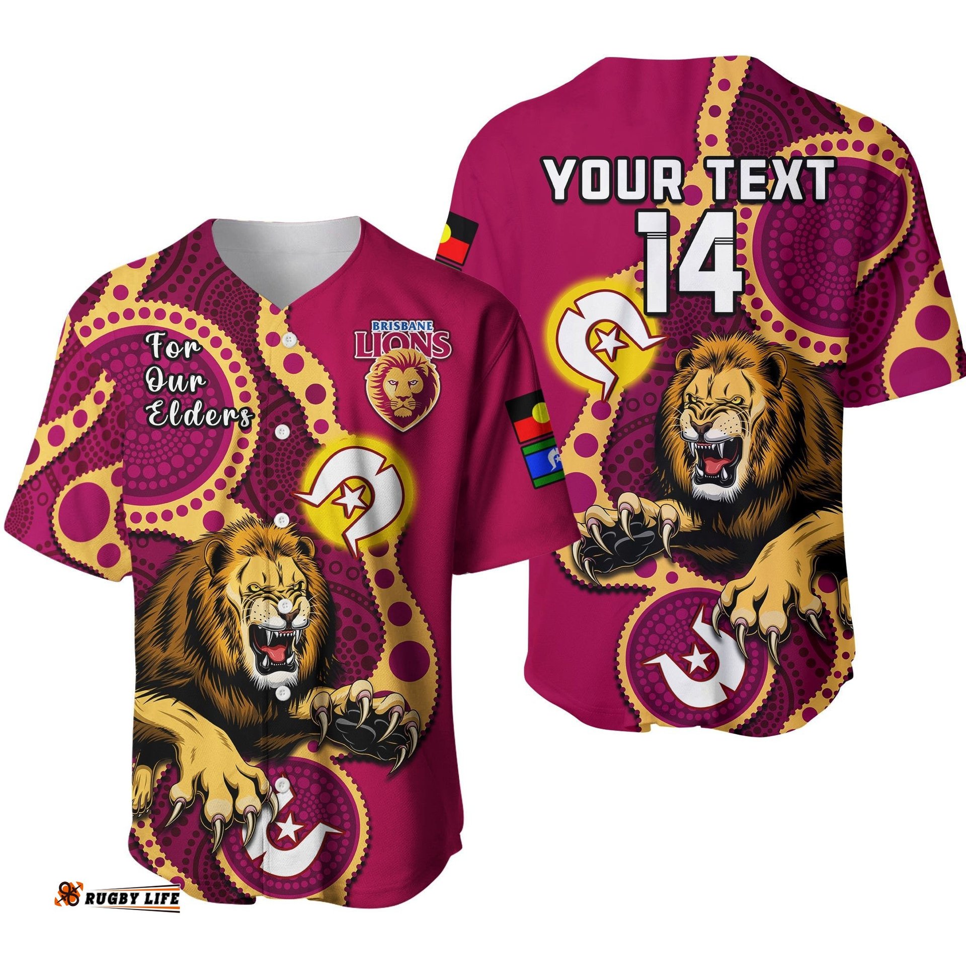 Custom Text And Number Brisbane Lions Football NAIDOC Baseball Jersey Shirt For Our Elders Indigenous Art Ver.01