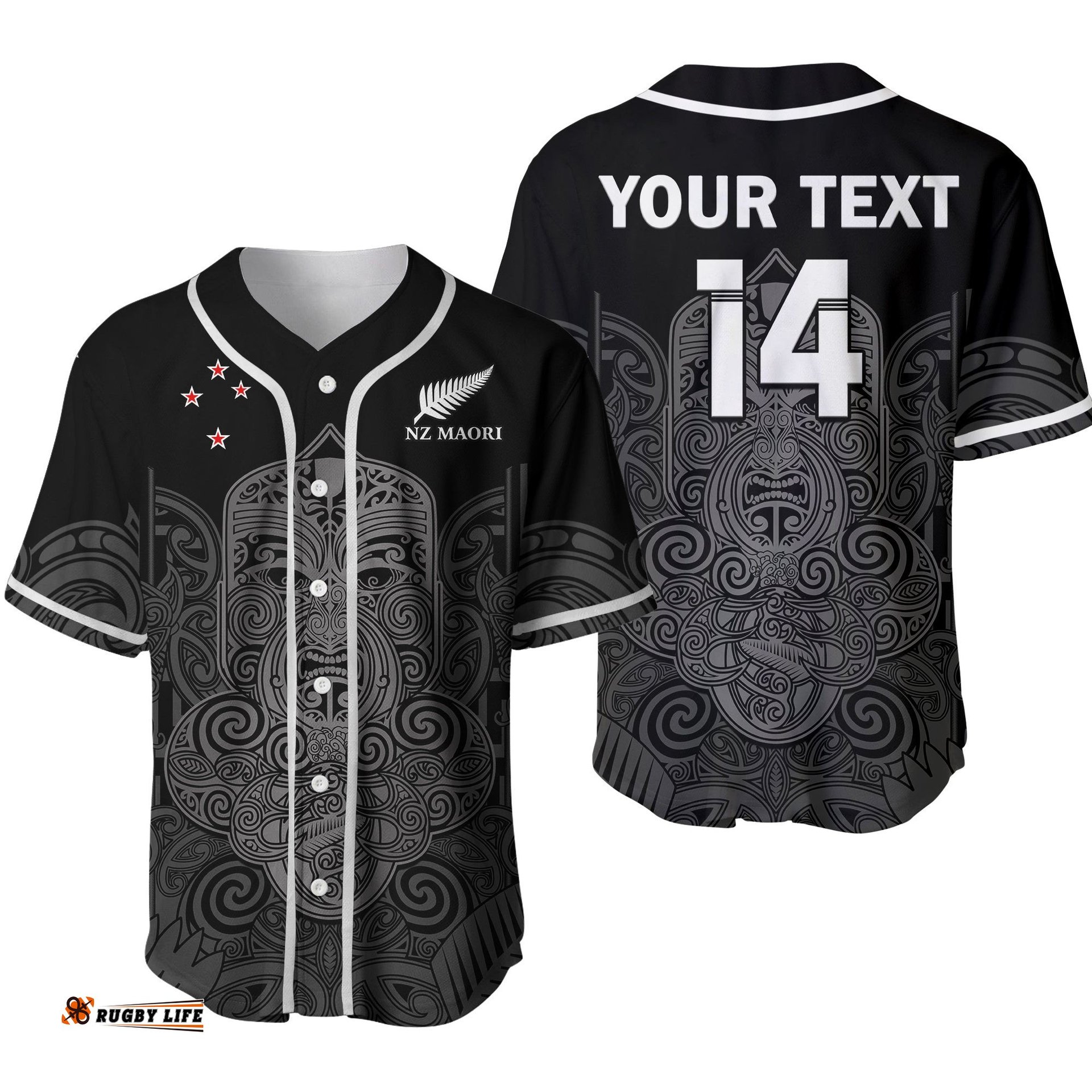 Custom Text And Number New Zealand Tiki Rugby Baseball Jersey Shirt NZ Maori Koru Pattern Ver.02