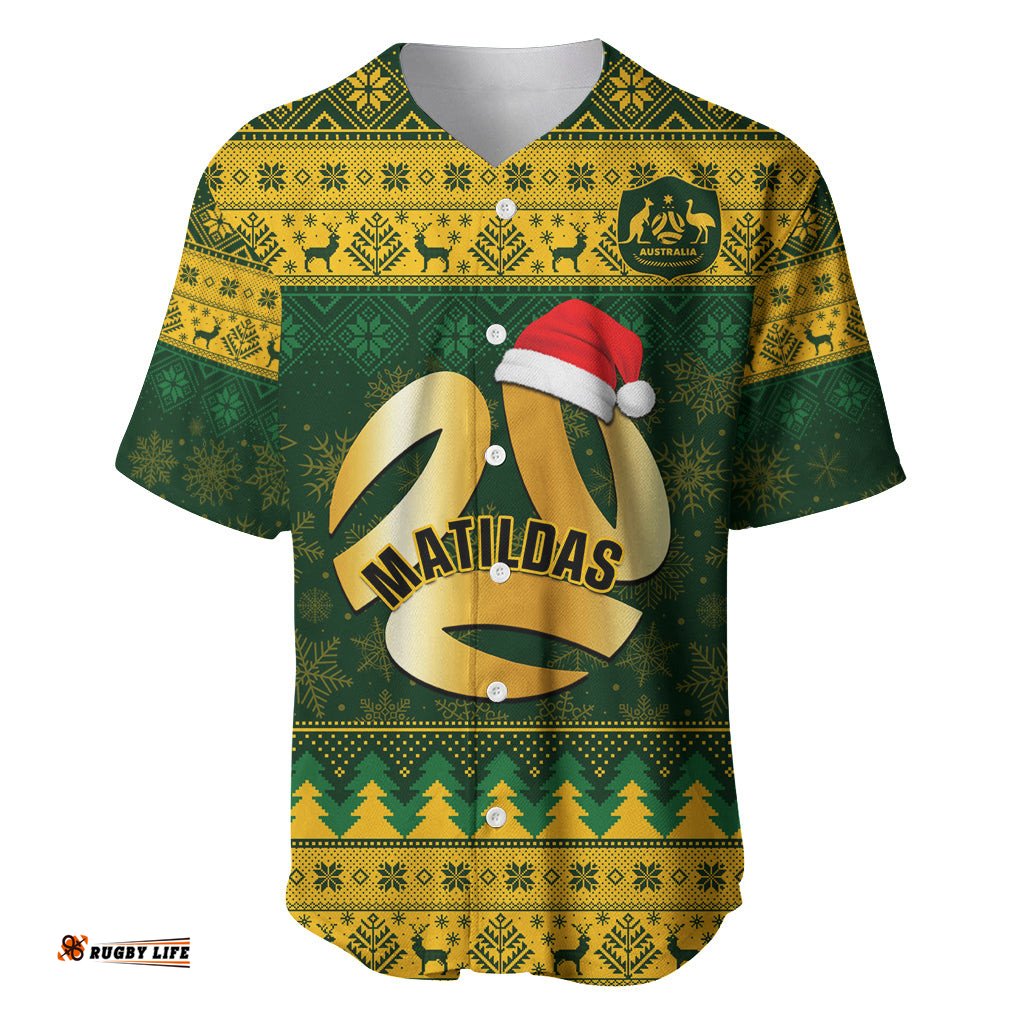 Personalised Australia Matildas Christmas Baseball Jersey Shirt Merry Xmas National Color