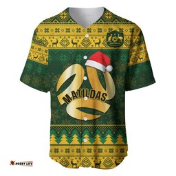 Personalised Australia Matildas Christmas Baseball Jersey Shirt Merry Xmas National Color
