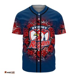 Sydney Roosters Baseball Jersey Shirt Polynesian Hibiscus Tropical Vintage NRL