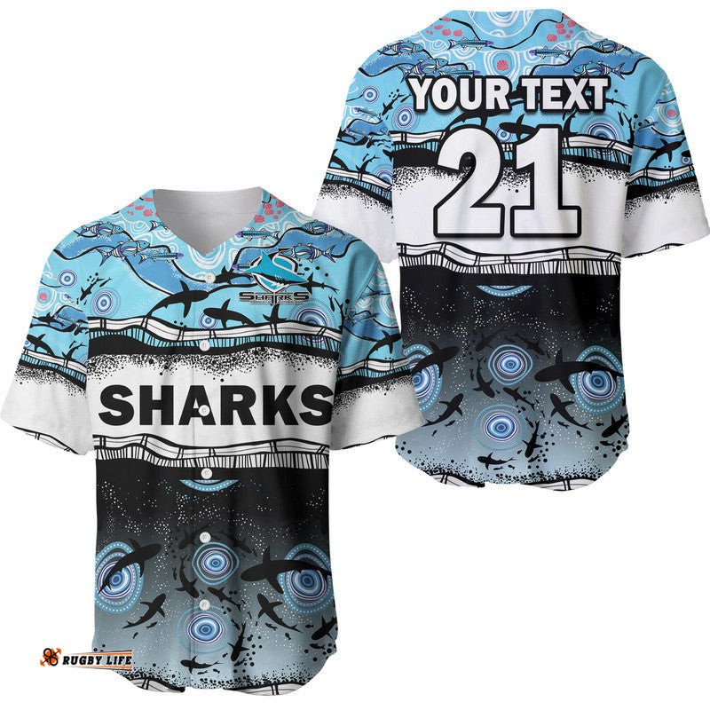 Custom Text And Number Sharkies Aboriginal Baseball Jersey Shirt