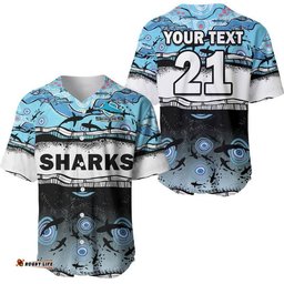 Custom Text And Number Sharkies Aboriginal Baseball Jersey Shirt