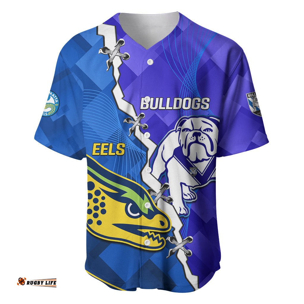Personalised Bulldogs Mix Parramatta Eels Rugby Baseball Jersey Shirt Sporty Version