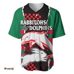 Custom Text And Number NRL Combine Rabbitohs and Dolphins Baseball Jersey Shirt 05