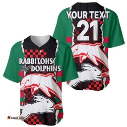 Custom Text And Number NRL Combine Rabbitohs and Dolphins Baseball Jersey Shirt 05