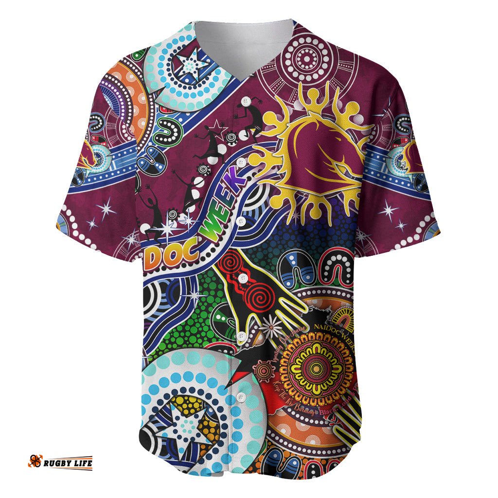 Personalised Broncos NAIDOC Week 2024 Baseball Jersey Shirt Australia Aboriginal Dot Painting