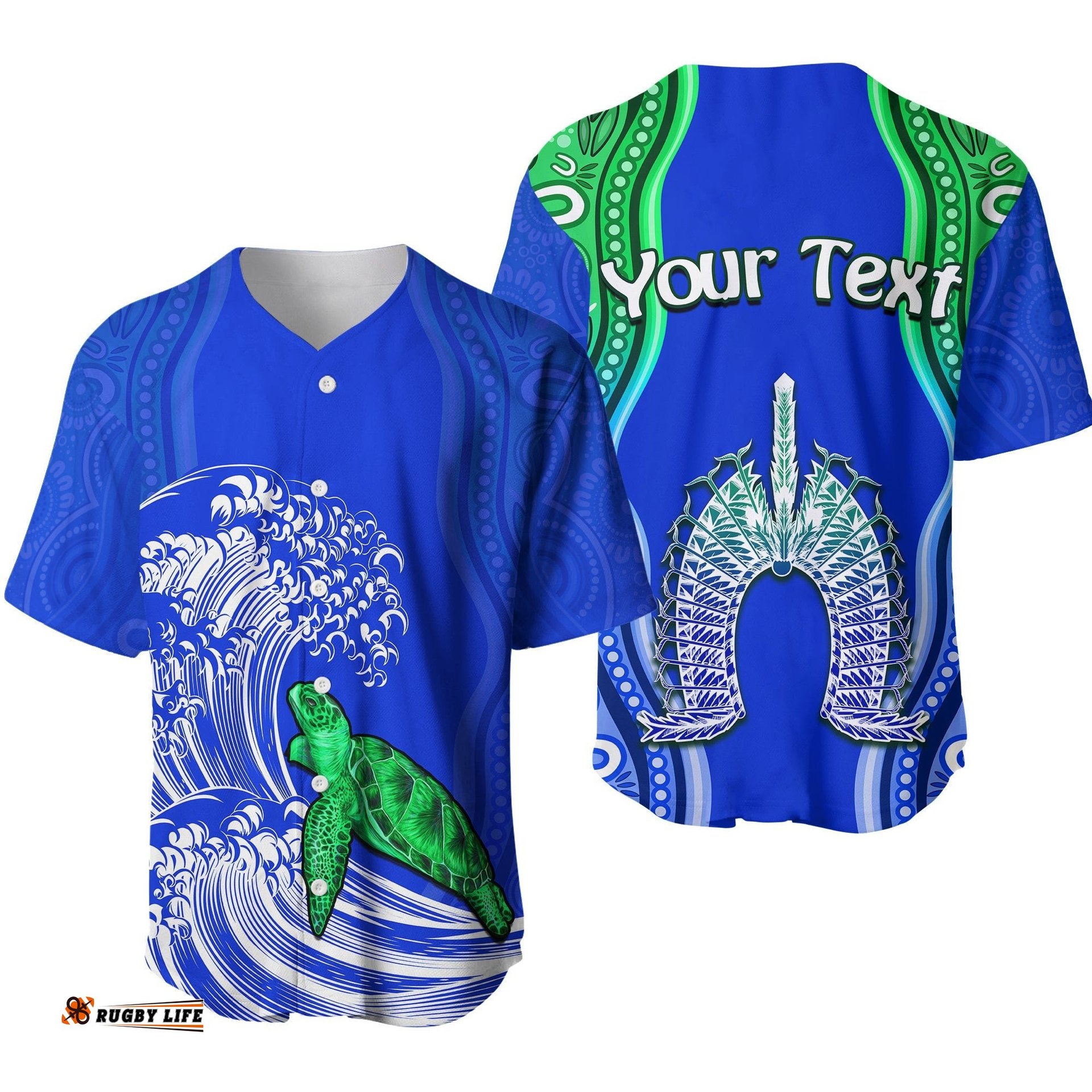 Custom Personalised Torres Strait Islands Baseball Jersey Shirt The Dhari Mix Aboriginal Turtle Version Blue