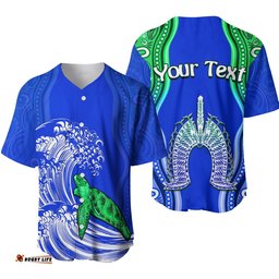 Custom Personalised Torres Strait Islands Baseball Jersey Shirt The Dhari Mix Aboriginal Turtle Version Blue