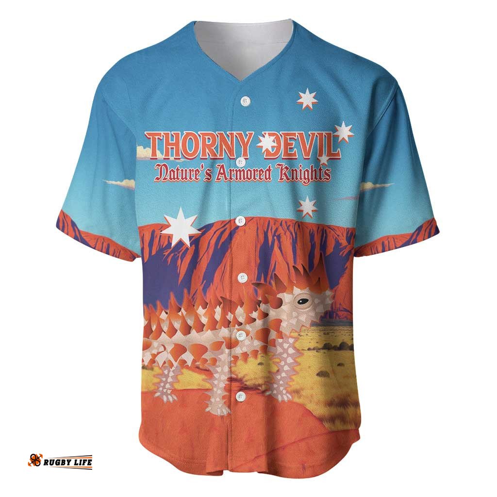 Personalised Australia Thorny Devil Baseball Jersey Shirt Nature's Armored Knights Aussie Uluru