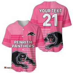 Custom Text And Number Penrith Panthers Rugby Baseball Jersey Shirt Proud The Panthers Comeback Pink