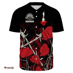 Custom Anzac Day Camouflage Poppy & Barbed Wire Baseball Jersey Shirt