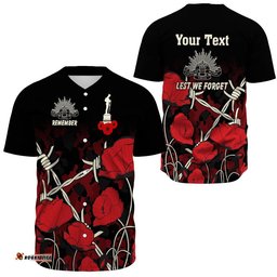 Custom Anzac Day Camouflage Poppy & Barbed Wire Baseball Jersey Shirt